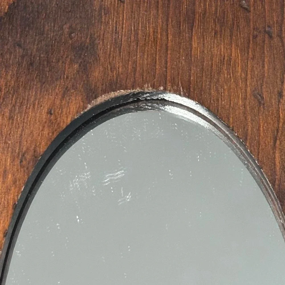 Vintage Solid Oak Wall Shaving Mirror Shelf Soap Mug Holder Farmhouse Rustic